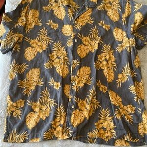 Mutual Weave Tropical Leaf Print Button-Up Shirt Grey size XL